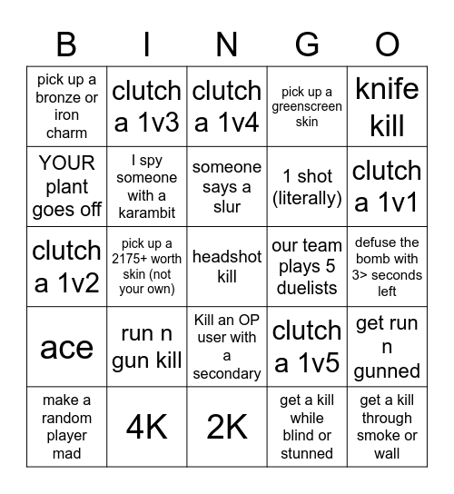 valorant bullshit Bingo Card