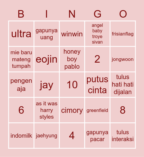 punya cohi Bingo Card