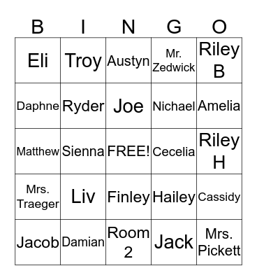 !st Grade Names Bingo Card