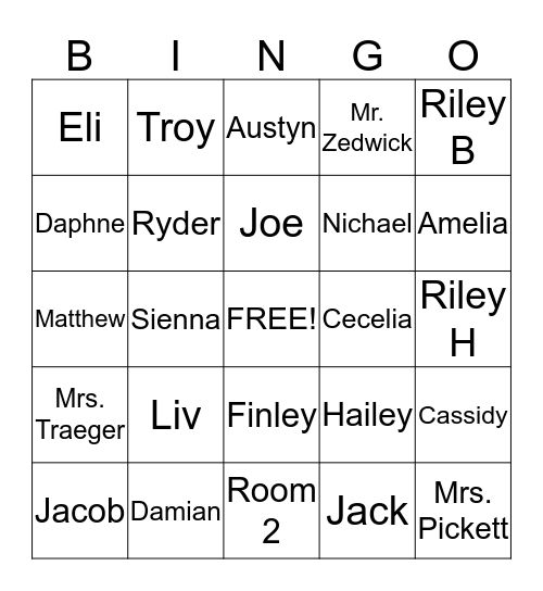 !st Grade Names Bingo Card