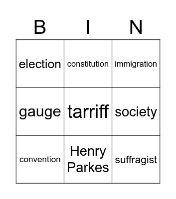 Federation in Australia Bingo Card