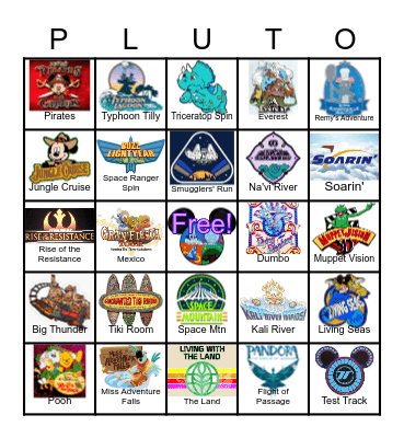 Disney World Attractions Bingo Card