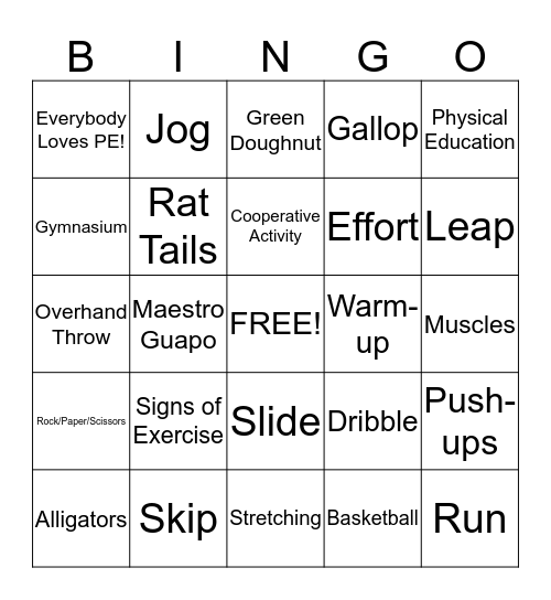 PE Bingo! Bingo Card