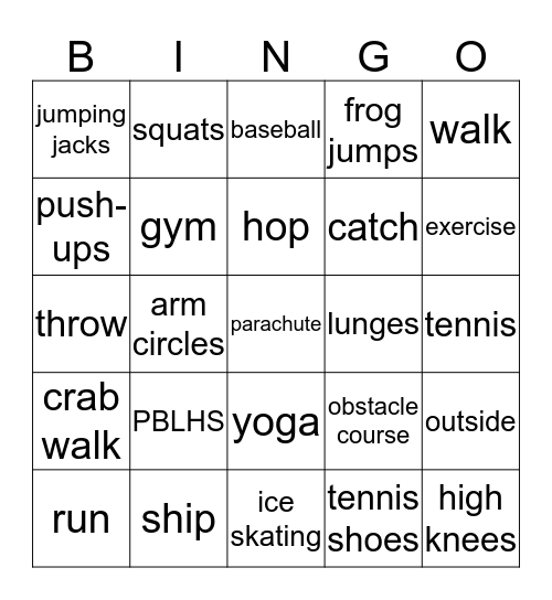 PE Bingo Card