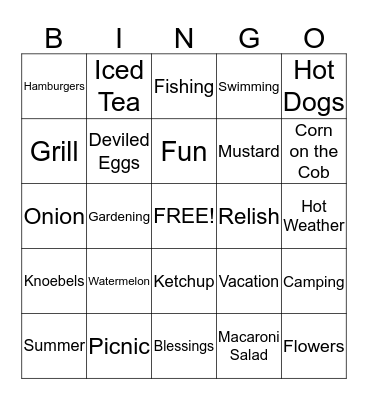 Watermelon Picnic Bingo Card