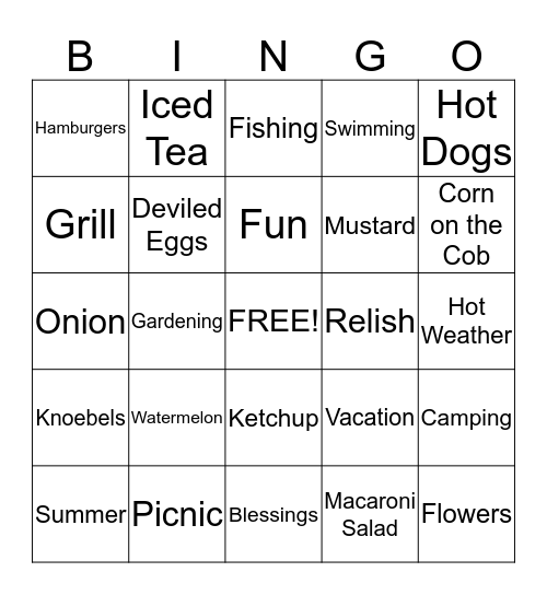 Watermelon Picnic Bingo Card