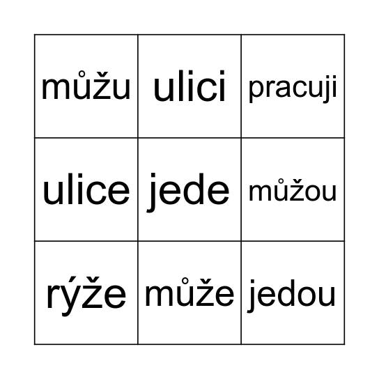 Gramatické bingo - akuzativ a konjugace Bingo Card