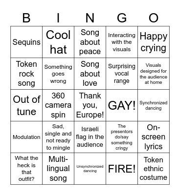 EUROVISION Bingo Card