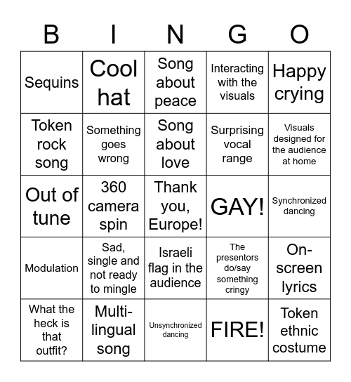 EUROVISION Bingo Card