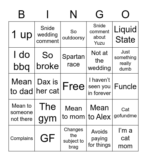 ;) Bingo Card