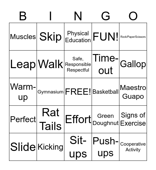 PE Bingo! Bingo Card