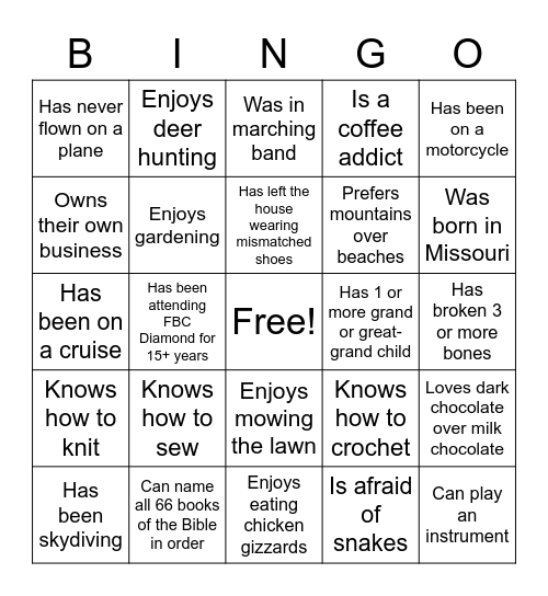 Get to know YOU Bingo! Bingo Card