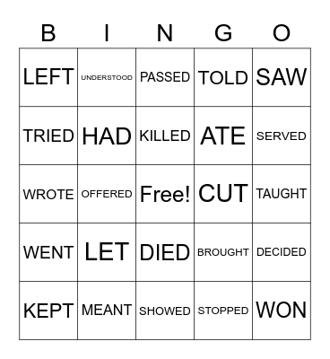Past verbs Bingo Card