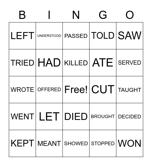 Past verbs Bingo Card