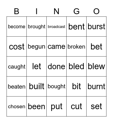 irregular verbs Bingo Card
