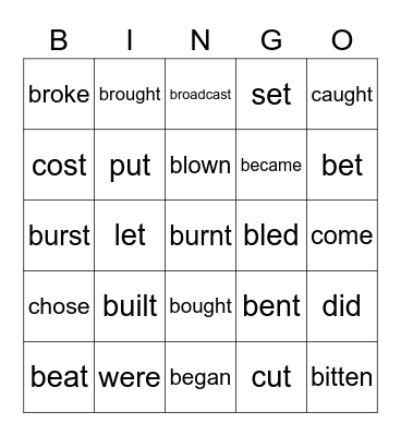 irregular verbs Bingo Card