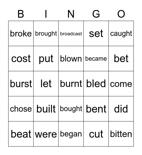 irregular verbs Bingo Card