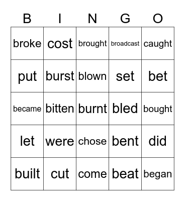 irregular verbs Bingo Card