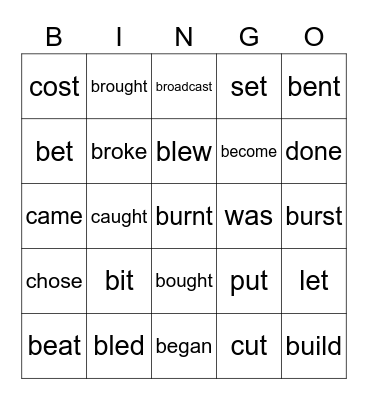 irregular verbs Bingo Card