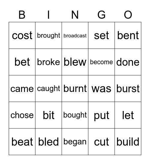 irregular verbs Bingo Card
