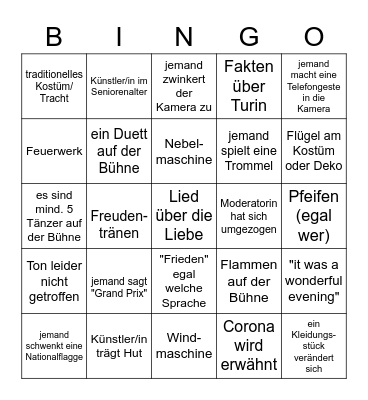 ESC 2022 Bingo Card