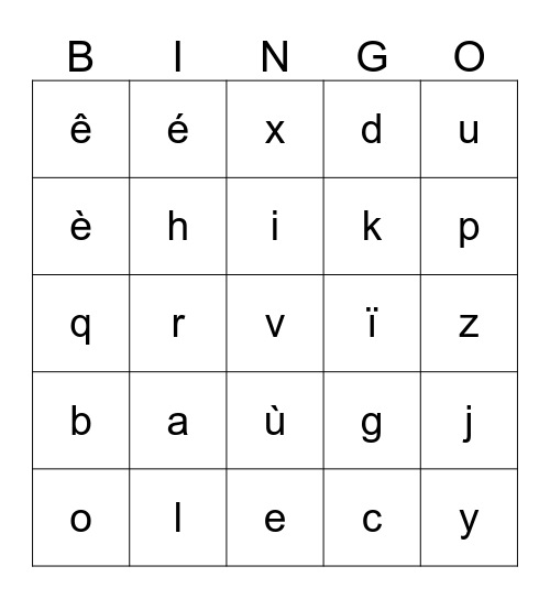 L Alphabet Francais Bingo Card