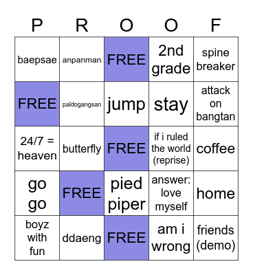 BTS PROOF Bingo Card