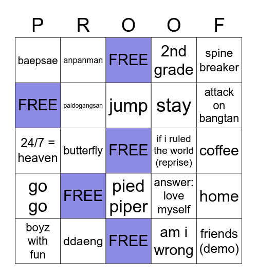 BTS PROOF Bingo Card