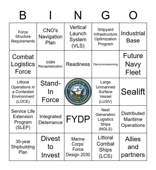 Navy Budget Buzzword Bingo Card