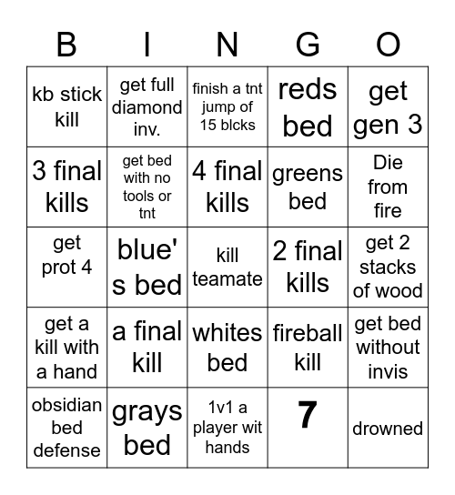 Bedwars Bingo! Bingo Card