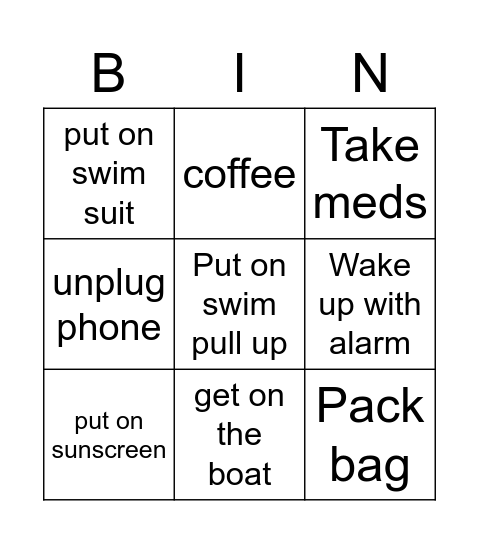 morning Routine for dale hollow lake Bingo Card