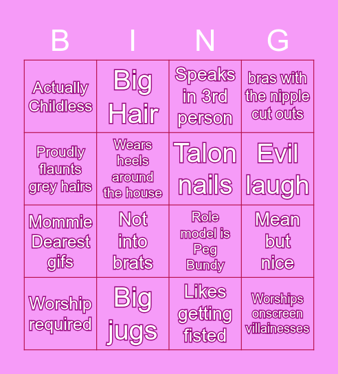 Lesbian Mommy Bingo Card