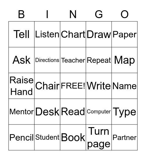 Classroom Vocabulary Bingo Card