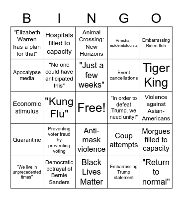 USA, ca. 2020 Bingo Card