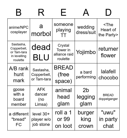 Breadiversary Bingo Bango Bingo Card