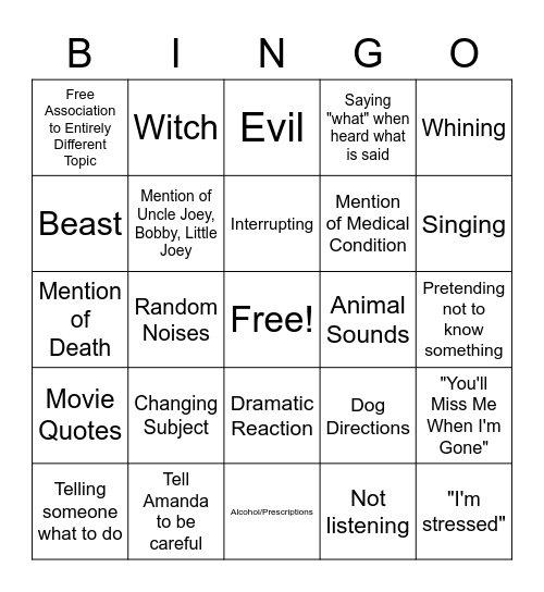 Mommy Dearest Bingo Card