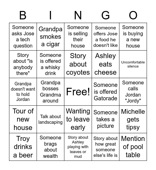 Grandparents House Bingo Card