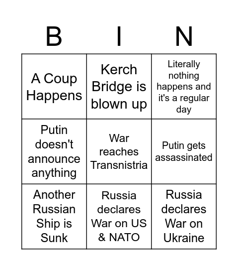 Russian Victory Day 2022 Bingo Card