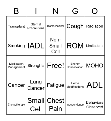 Cancer Bingo Card