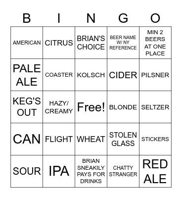 BRIAN'S BEER BINGO Card