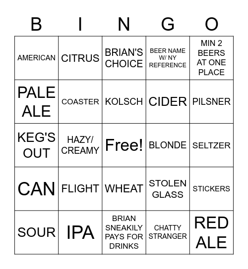 BRIAN'S BEER BINGO Card