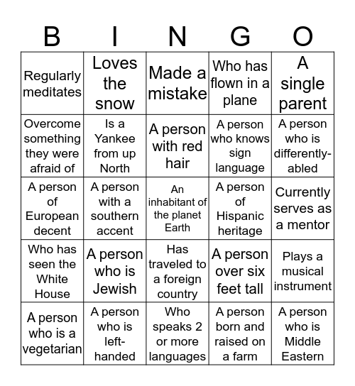 DIVERSITY BINGO Card