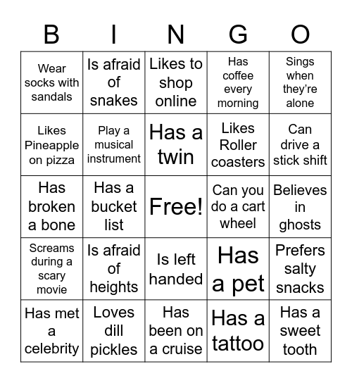 Getting to know your coworker Bingo Card