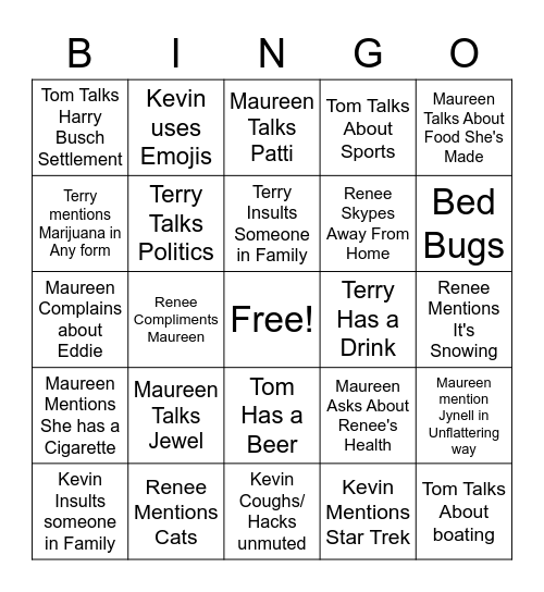 Skype Family BINGO Card