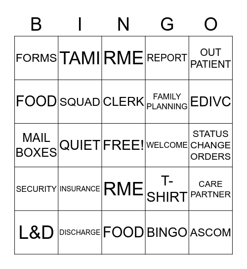 PATIENT ACCESS BINGO Card