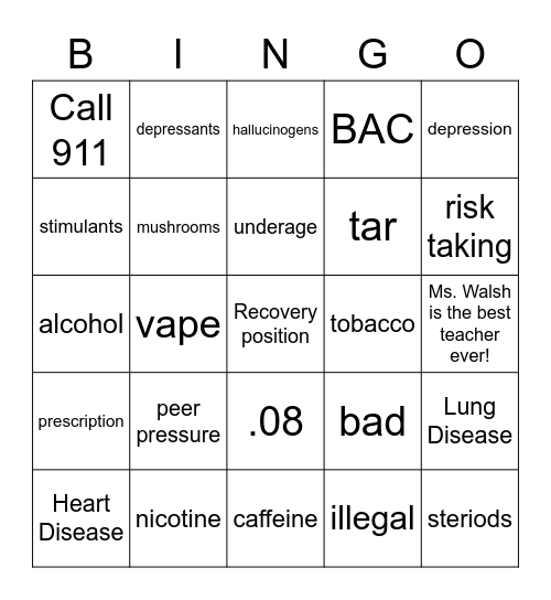 Unit 3: Controlling Substances Bingo Card