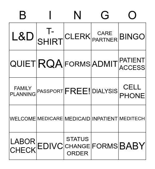 PATIENT ACCESS BINGO Card