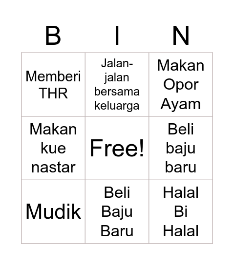 Lebaran Bingo Card