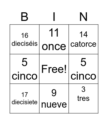 Bingo 0-20! Bingo Card