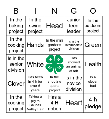 Mission 4-H Bingo Card